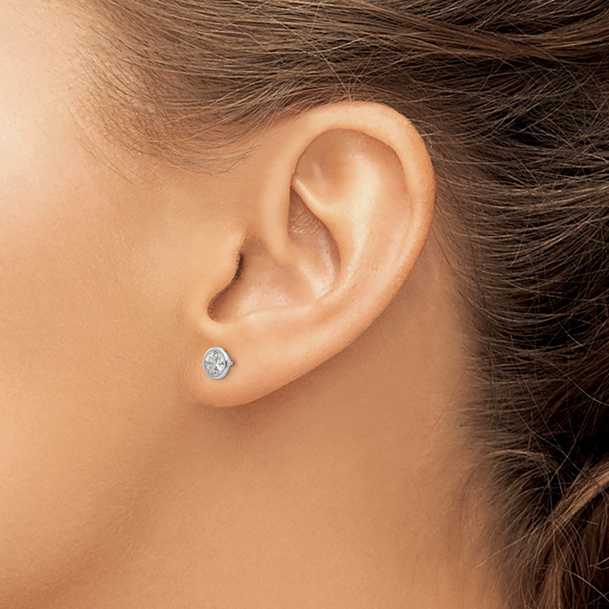14K White Gold Bezel Set CZ Stud Earrings with Polished Finish