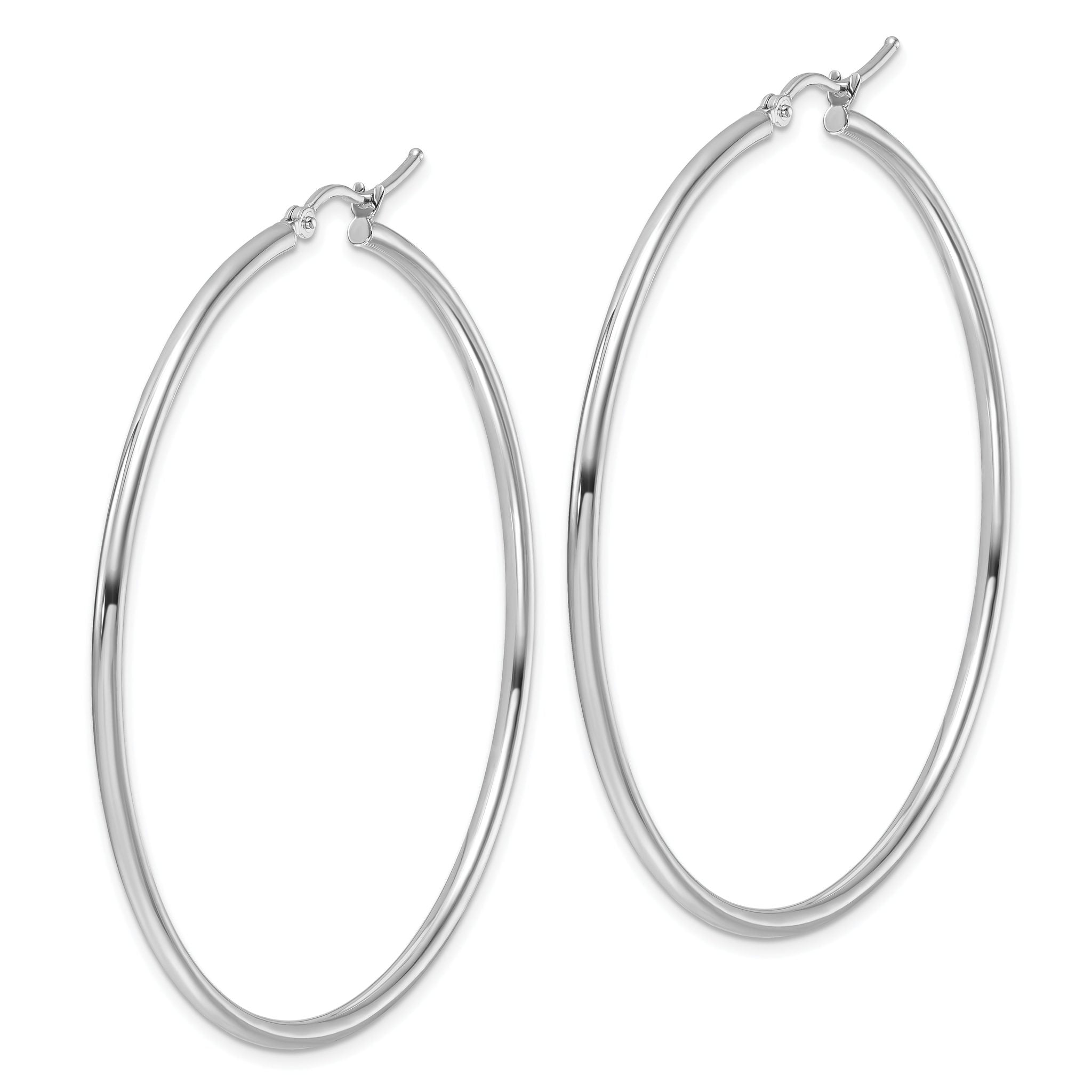 14k White Gold Polished 2x55mm Polished Hoop Earrings Secondary image