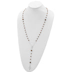 Sterling Silver Tiger Eye Rosary Necklace 33 Polished Women's Jewelry