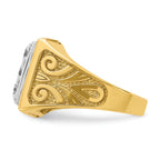 14k Two-tone Men's Polished and Textured Scroll Design 2 Carat AA Quality Diamond Square Cluster Rin