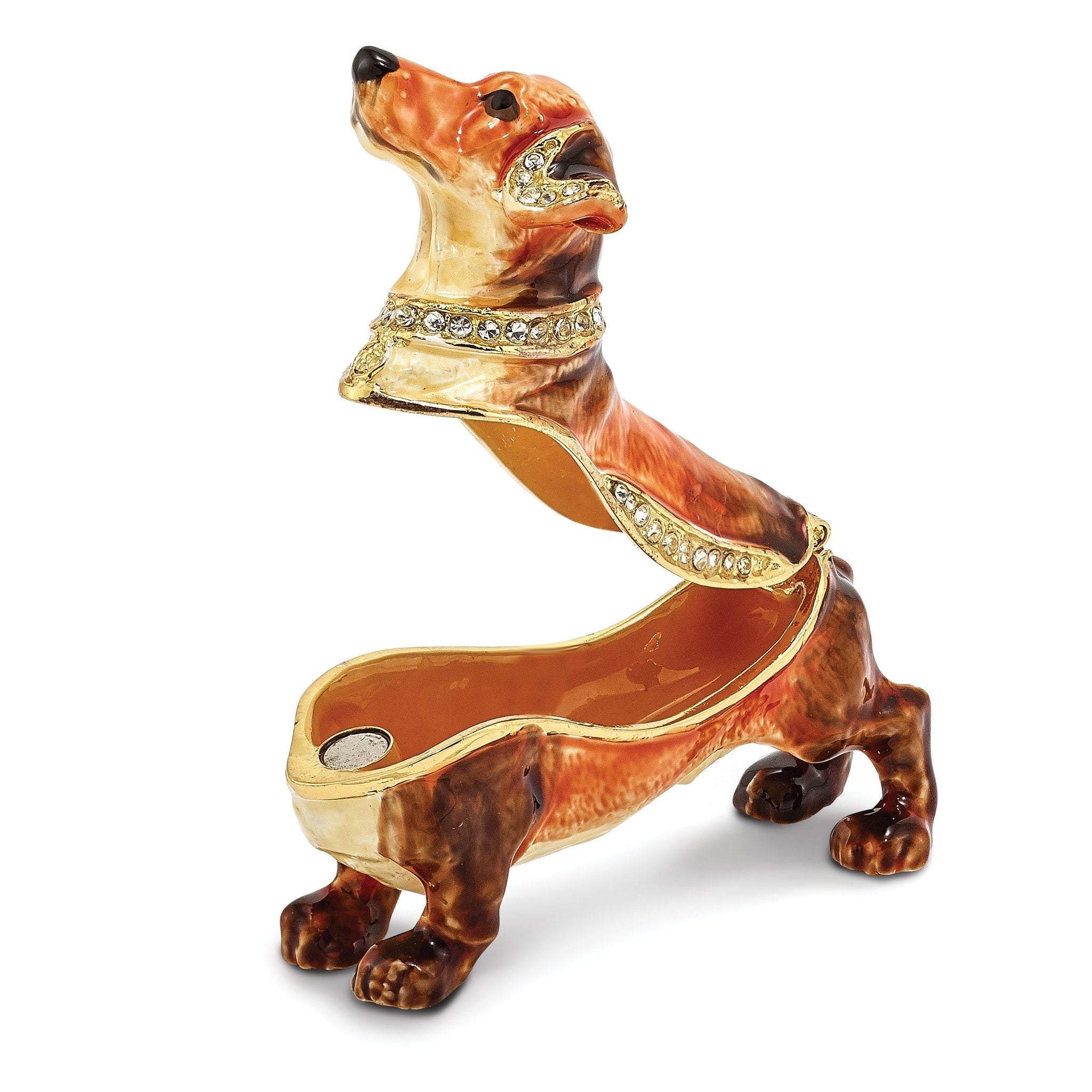 Luxury Giftware by Jere Pewter Bejeweled Crystals Gold-tone Enameled OSCAR Dachshund Trinket Box with Matching 18 Inch Necklace Secondary image