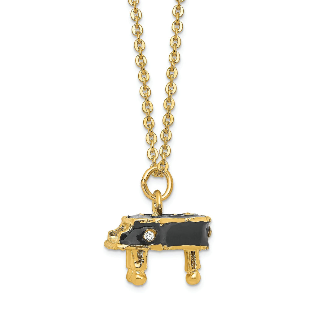 Luxury Giftware by Jere Pewter Bejeweled Crystals Gold-tone Enameled SERENADE Grand Piano Trinket Box with Matching 18 Inch Necklace