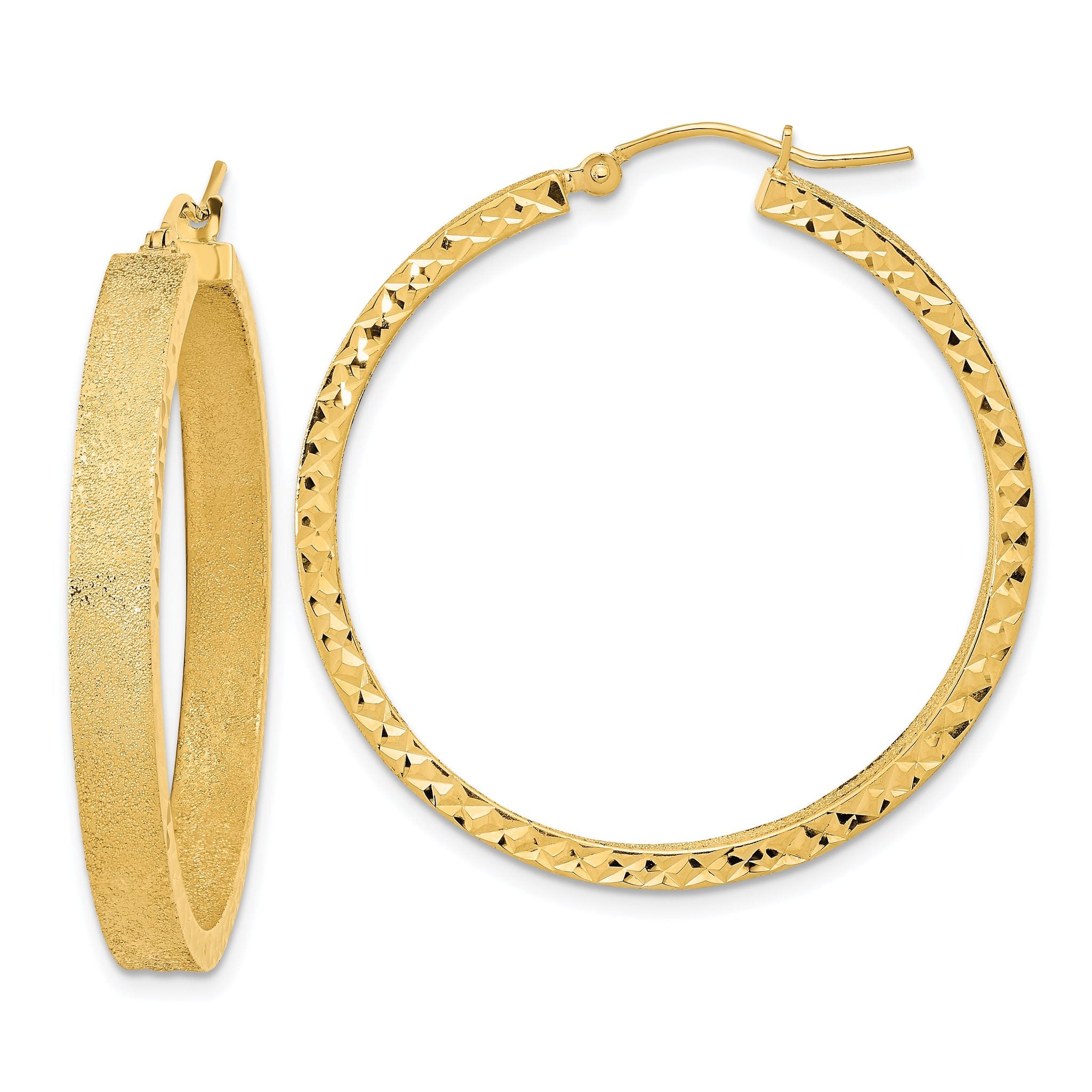 14K Satin and Diamond-cut Hoop Earrings Main image