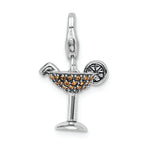 Sterling Silver 925 Crystal Martini Glass Charm Rhodium-Plated