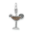 Sterling Silver 925 Crystal Martini Glass Charm Rhodium-Plated