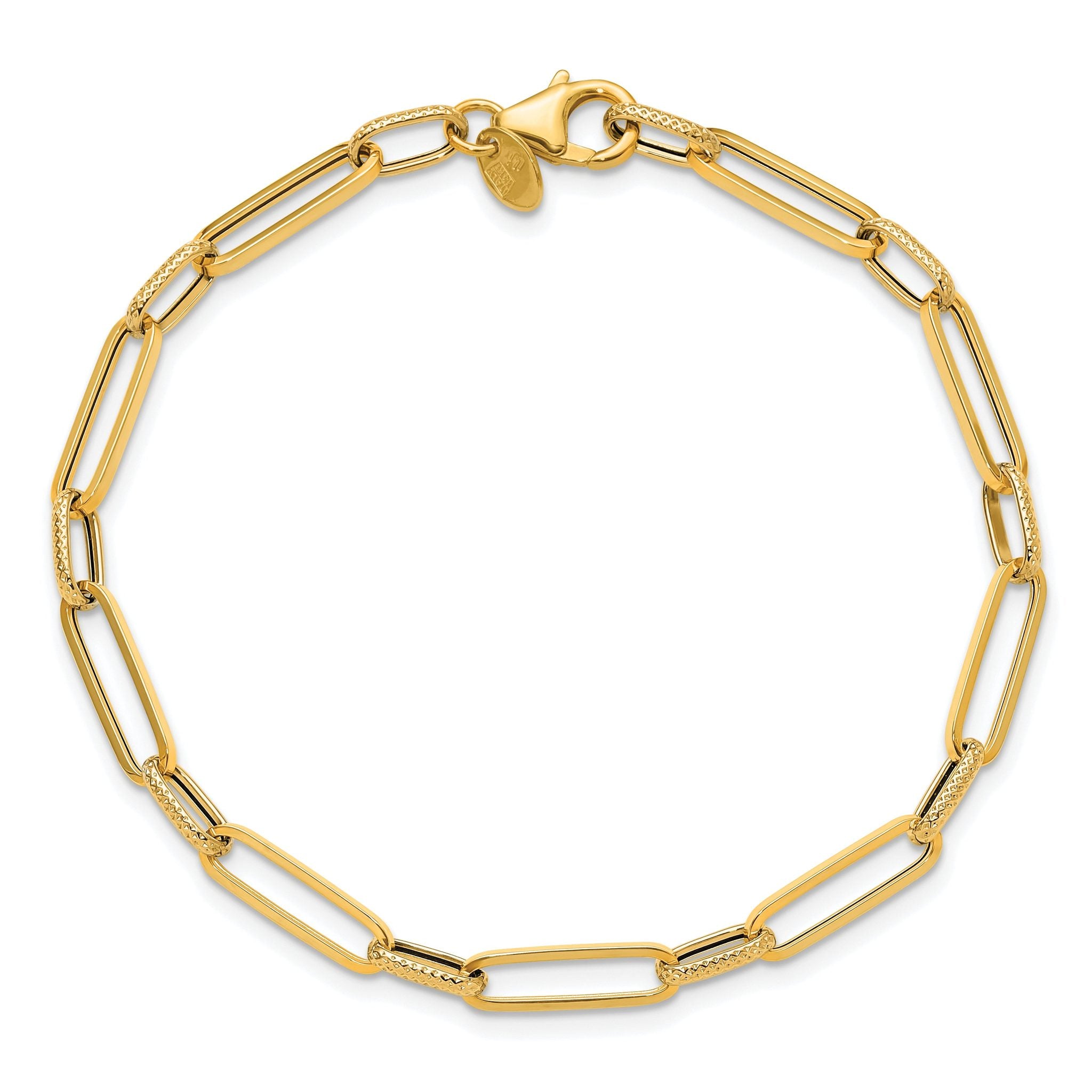 14K Polished/Textured Fancy Link Bracelet