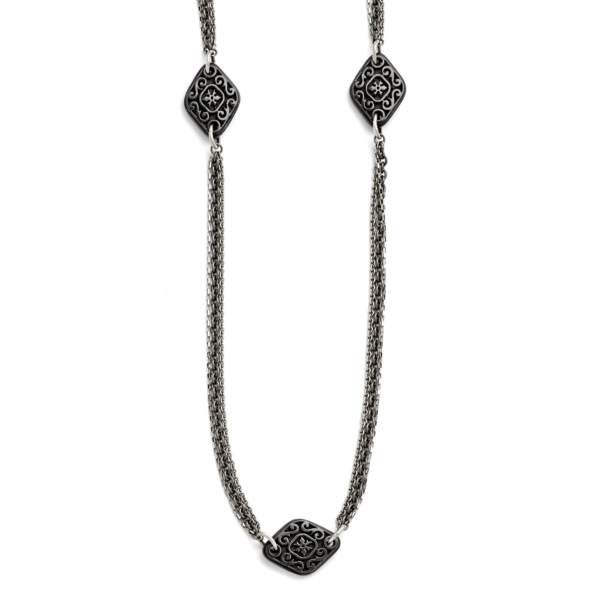 Titanium/Ster.Sil Black Ti Polished Etched Charms Necklace Main image