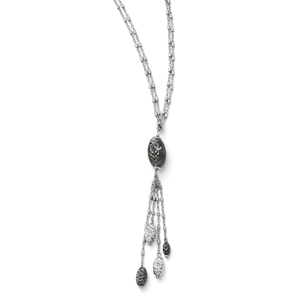Sterling Silver Ruthenium-Plated Double Strand Necklace with Diamond-Cut Charm