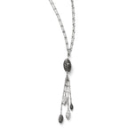 Sterling Silver Ruthenium-Plated Double Strand Necklace with Diamond-Cut Charm