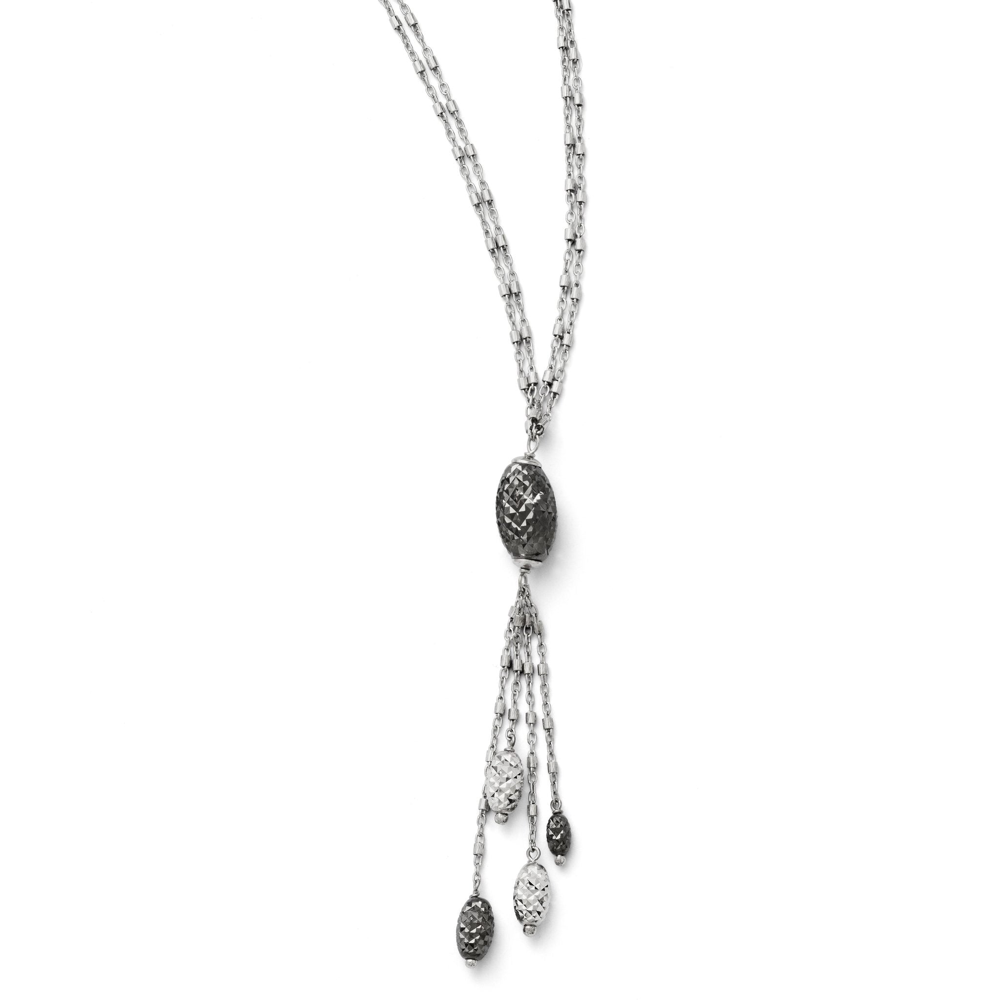 Sterling Silver Ruthenium-Plated Double Strand Necklace with Diamond-Cut Charm