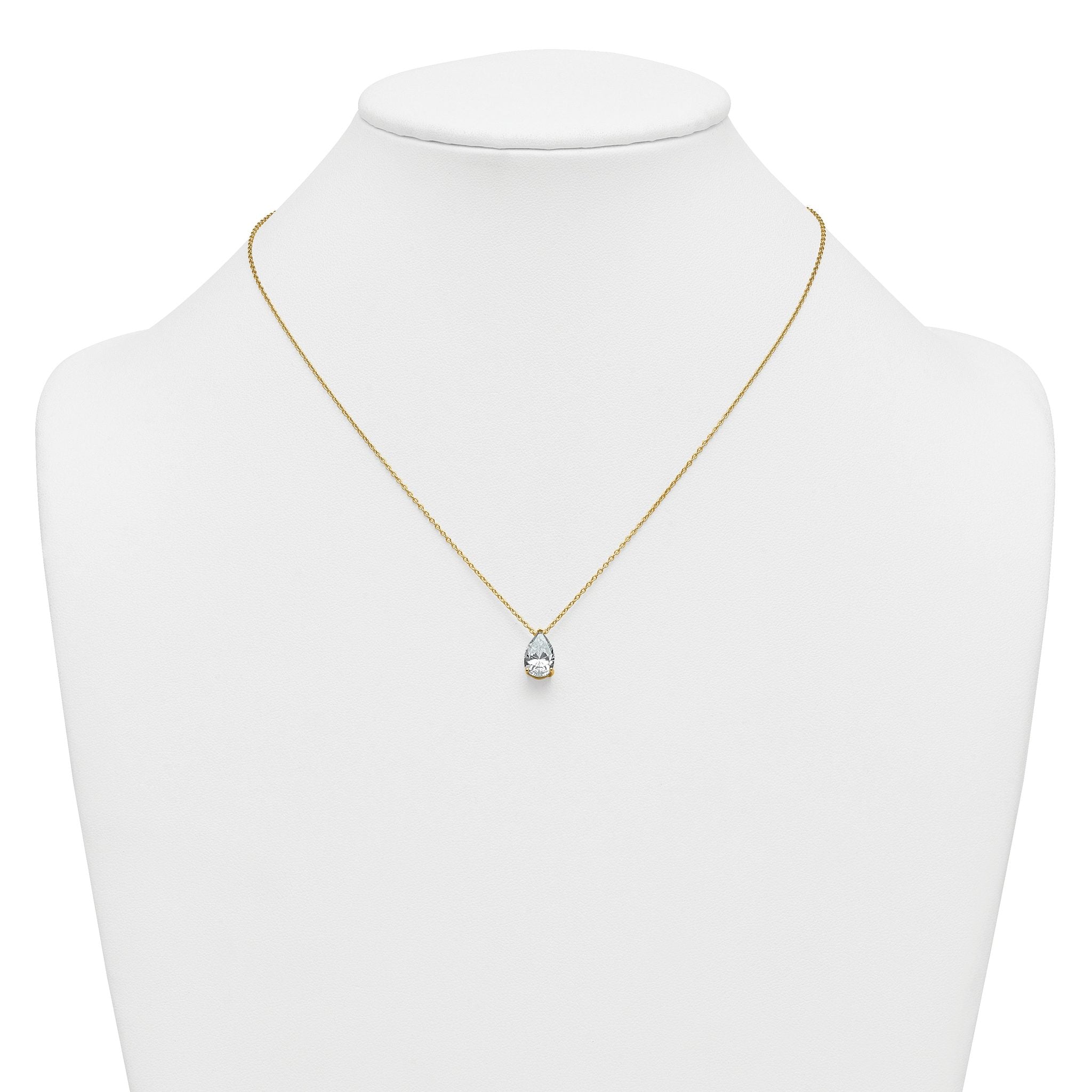 14k 2 carat Certified Lab Grown Diamond VS+ F+ Pear Complete 18 inch Four Prong Pendant Necklace