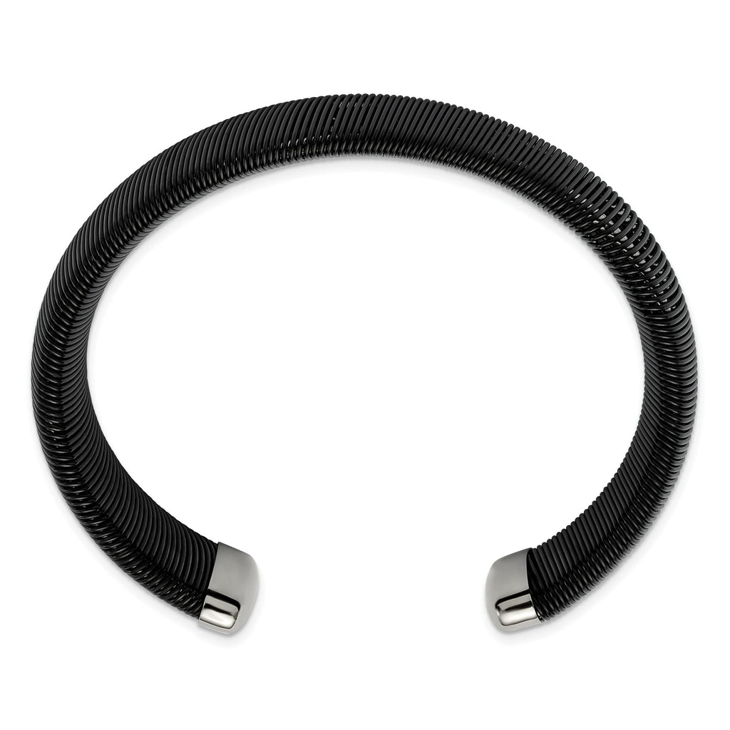 Stainless Steel Polished Black IP-plated Wire 18mm Cuff Bangle Bracelet