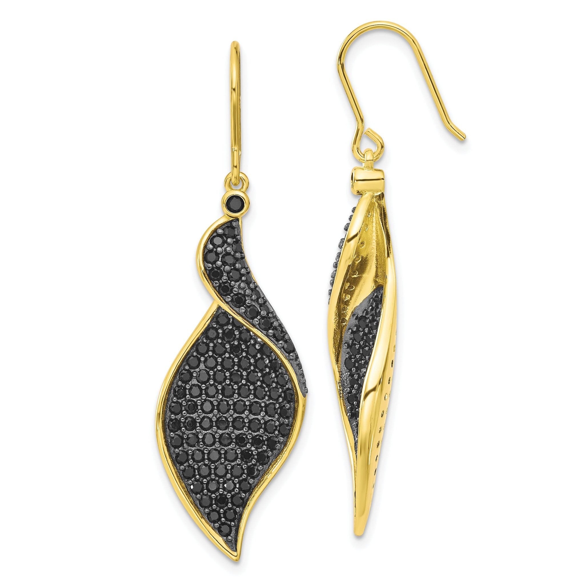 Cheryl M Sterling Silver Gold-plated with Black Rhodium Polished Fancy Black CZ Dangle Earrings Main image