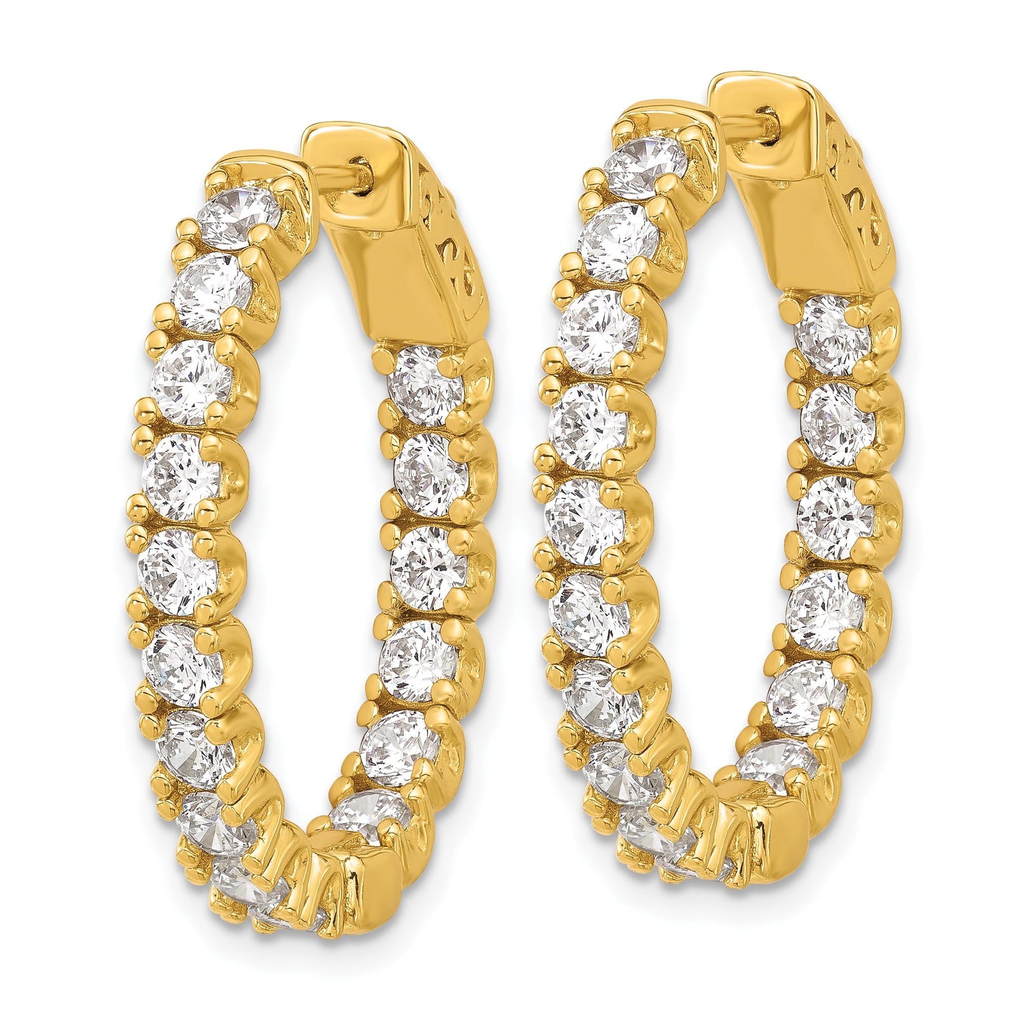 Sterling Shimmer Sterling Silver Gold-tone Flash Gold-plated 3mm CZ 32 Stone Oval In and Out Hinged Hoop Earrings Secondary image