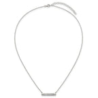 Sterling Silver Polished Pave CZ Rounded Bar 16 Inch with 2 Inch Extension Necklace