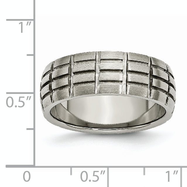 Notched & Grooved Wedding Band in Titanium, 8mm