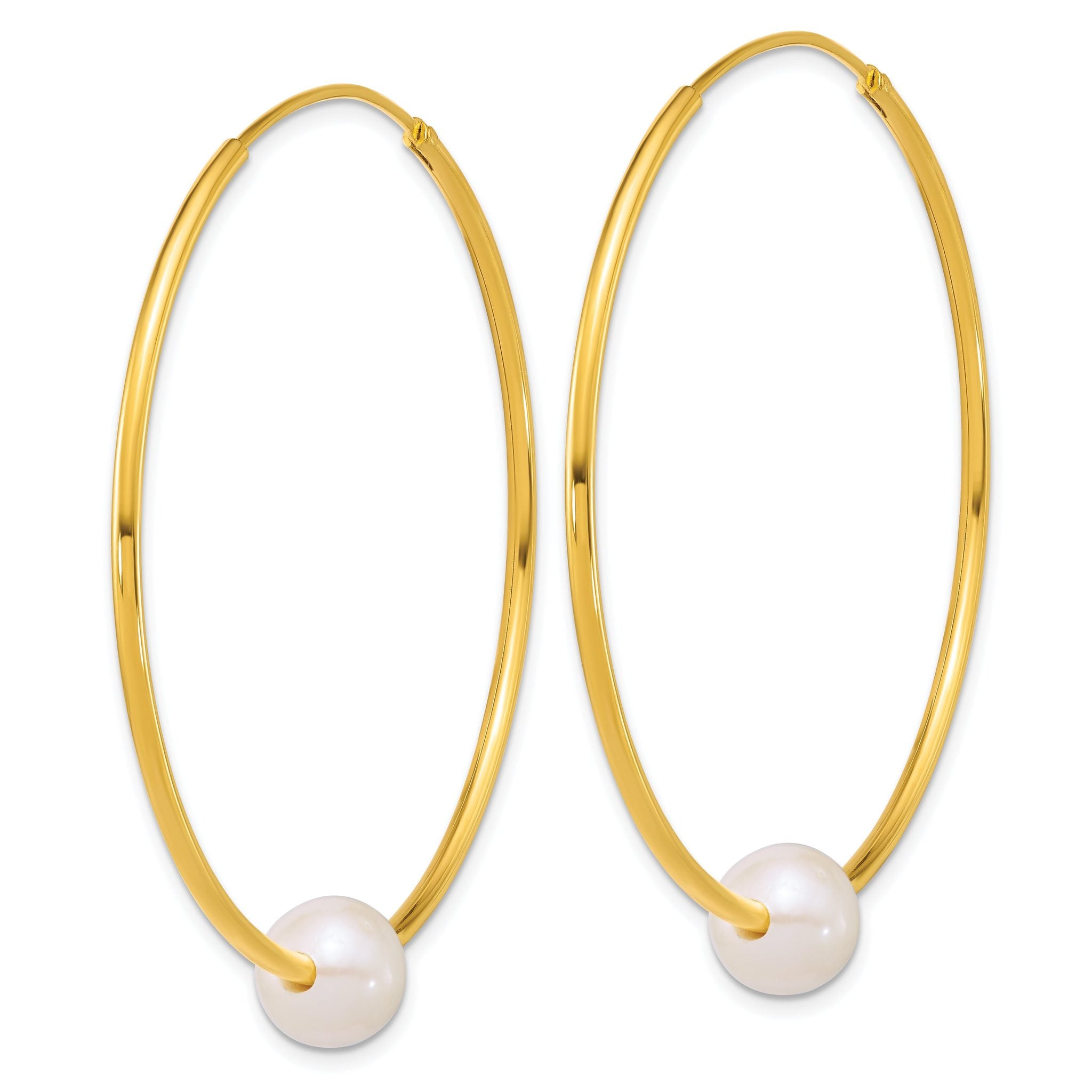 Sterling Silver Gold-plated 8-9mm Semi-Round White Freshwater Cultured Pearl 50mm Endless Hoop Earrings Secondary image