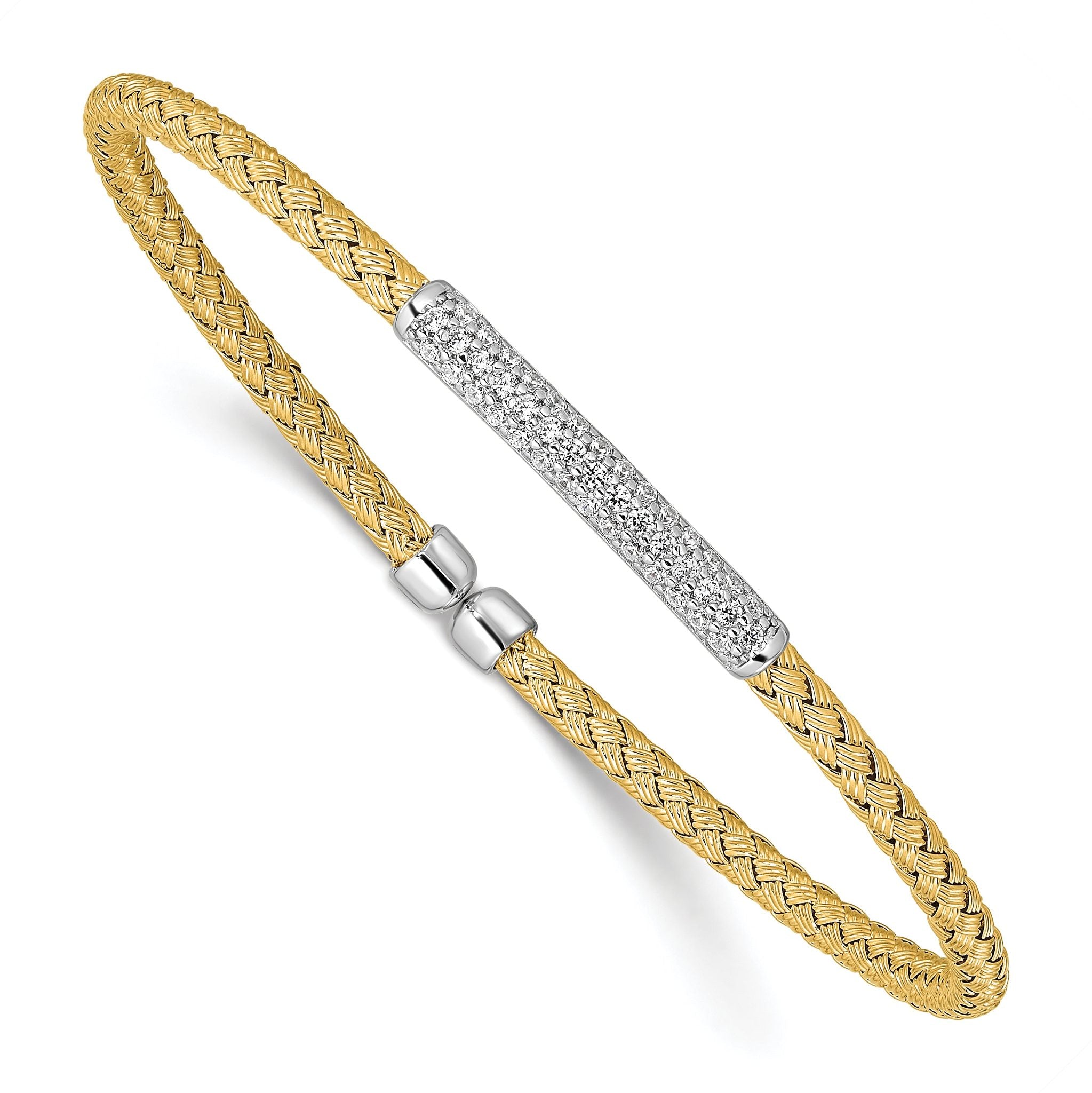 Sterling Silver Rh-plated/Gold-plated CZ Flexible Cuff Bangle Main image