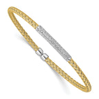 Sterling Silver Rh-plated/Gold-plated CZ Flexible Cuff Bangle