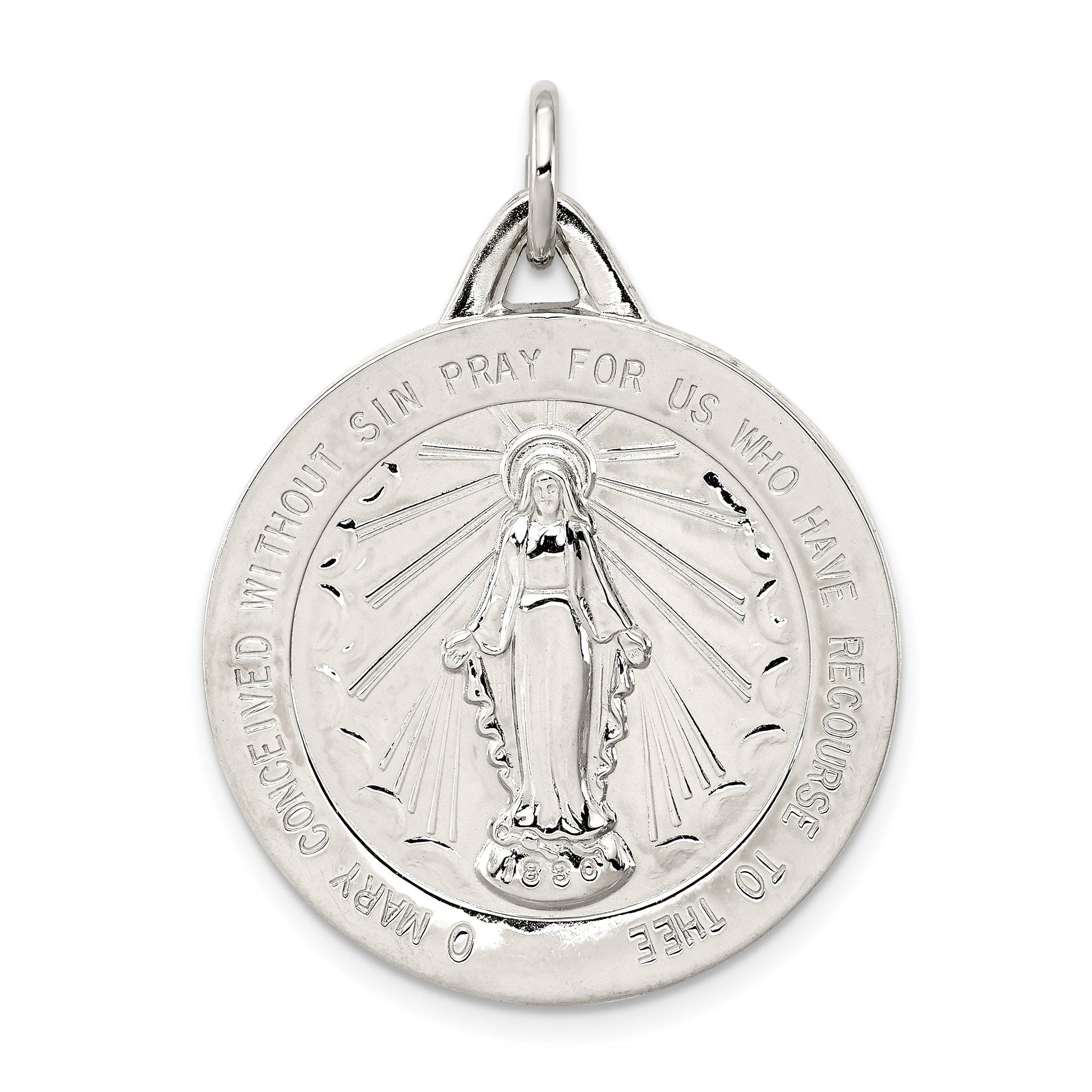 Sterling Silver 925 Miraculous Medal Pendant with Polished Palladium Finish