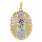 14K w/ Rhodium Enamel Rose Serenity Prayer Oval Disc Charm