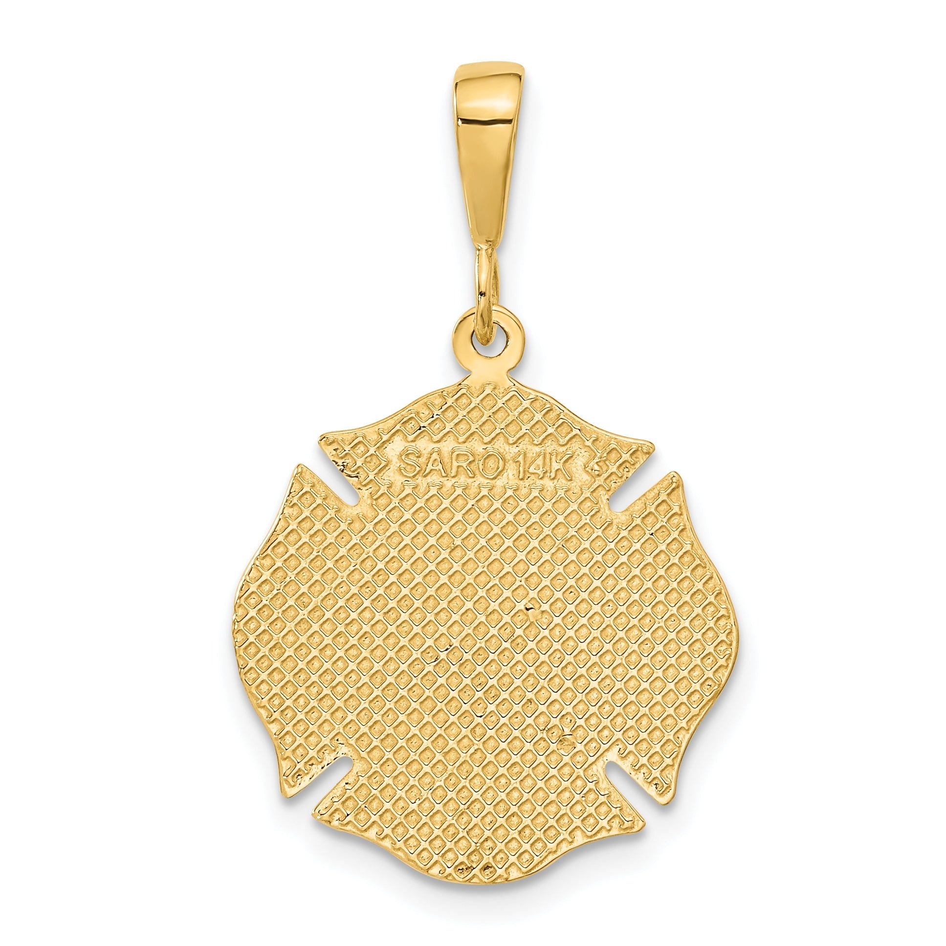 14K Gold Men's Fire Rescue Pendant with Polished Textured Finish