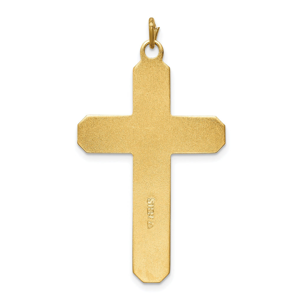 Sterling Silver 925 Polished Satin Cross Pendant with Rhodium Plating