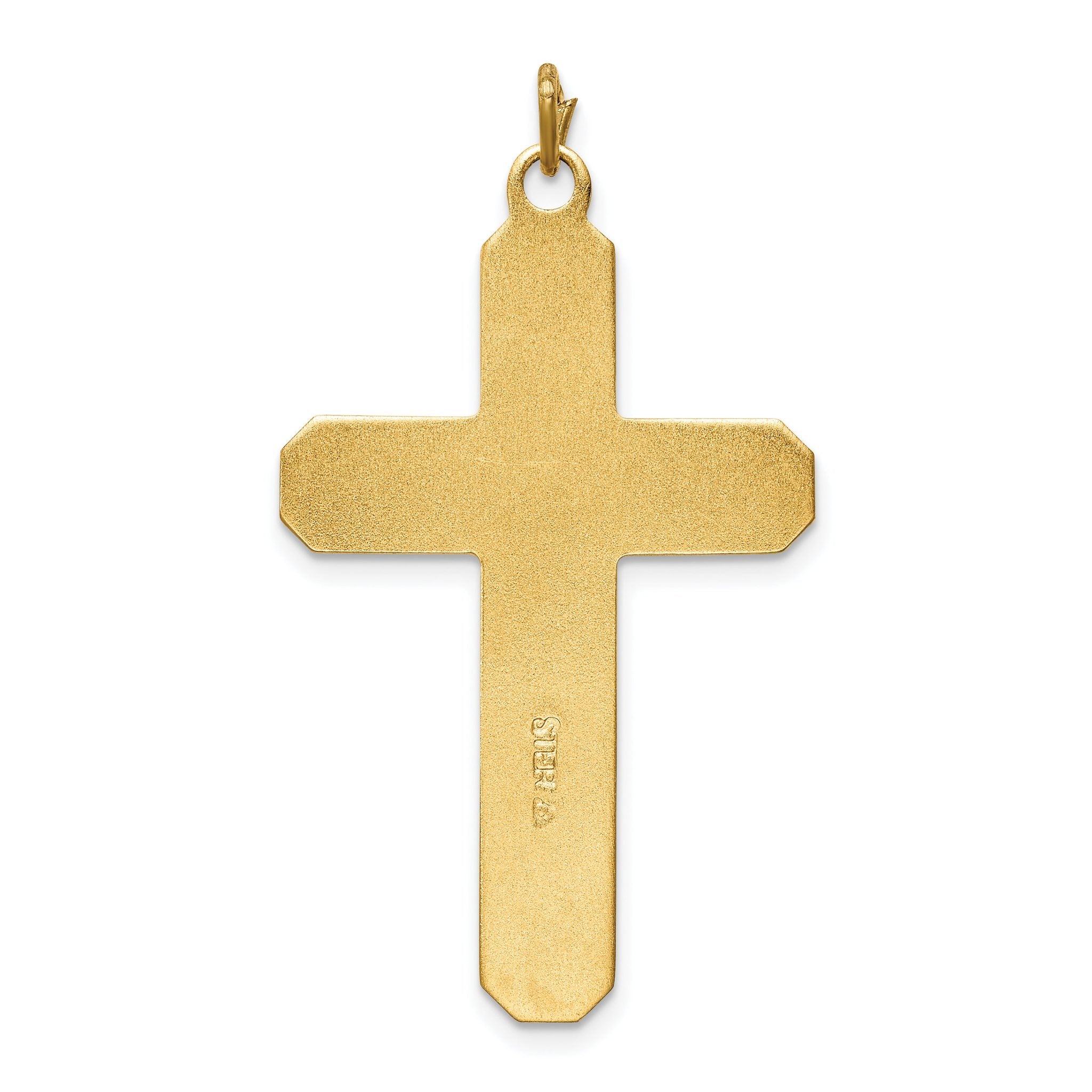 Sterling Silver 925 Polished Satin Cross Pendant with Rhodium Plating