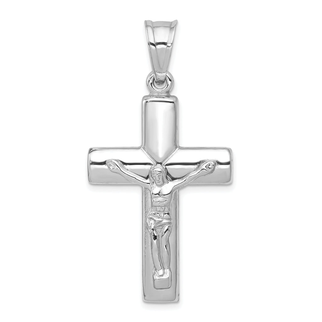 14K White Gold Reversible Crucifix Pendant with Polished Rhodium Finish