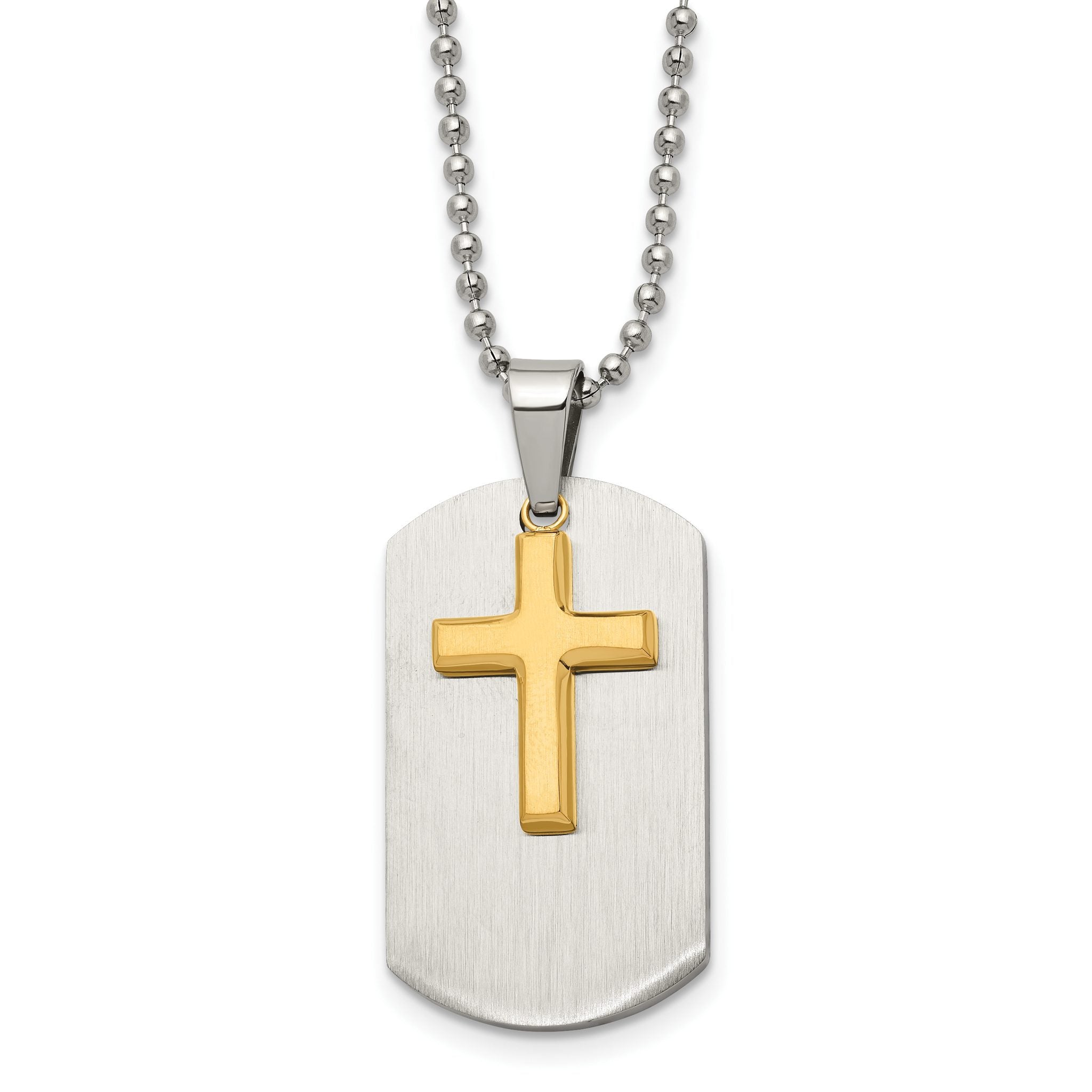 Chisel Stainless Steel Brushed and Polished Yellow IP-plated 2 Piece Cross Dog Tag on a 22 inch Ball Chain Necklace Main image