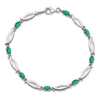 Sterling Silver Rhodium-plated Emerald and Diamond Bracelet