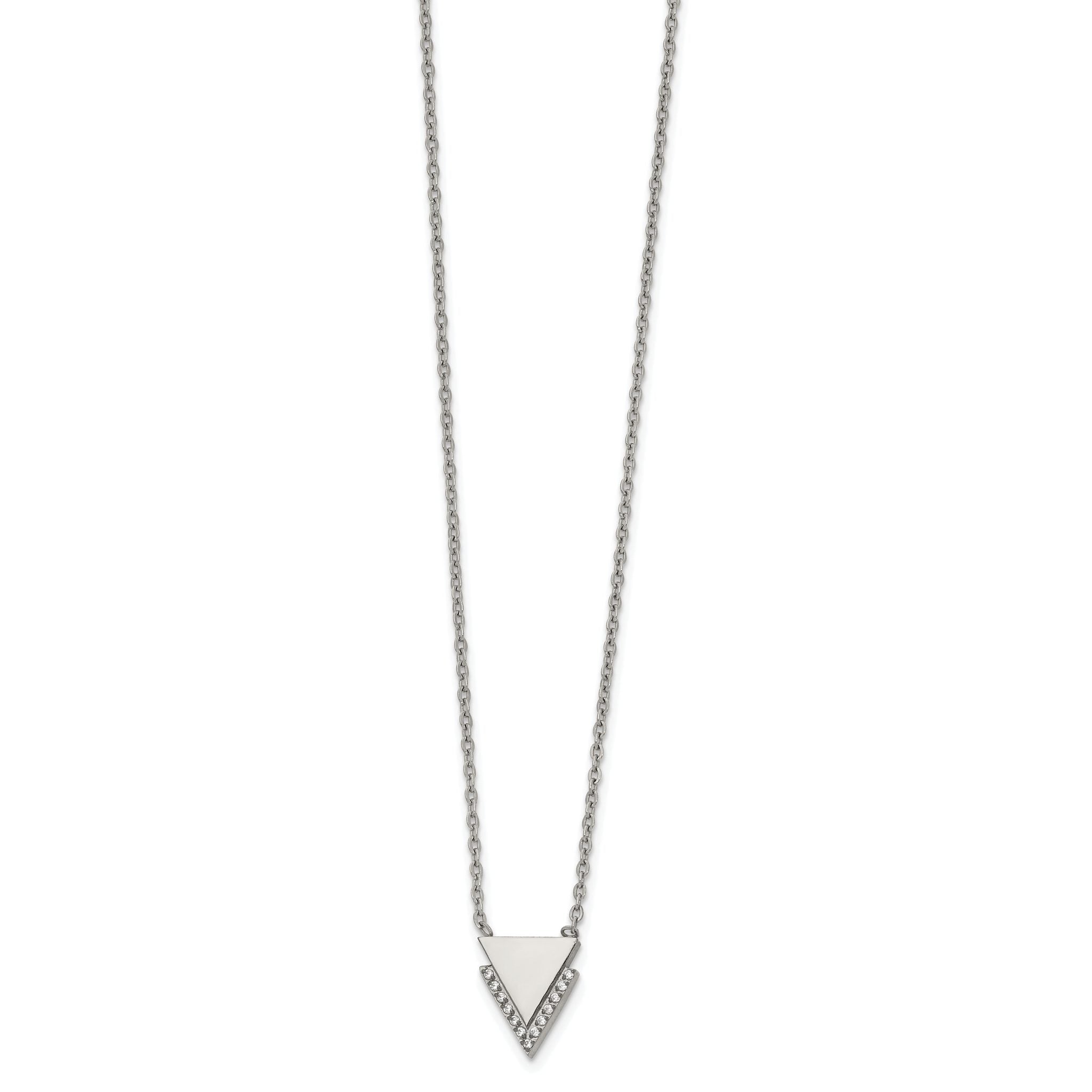 Chisel Stainless Steel Polished with CZ Double Triangles Pendant on a 16.5 inch Cable Chain Necklace Secondary image
