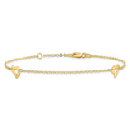 14k Polished Cut-out Heart 9 inch Plus 1 inch Extender - Total 10 inch Anklet