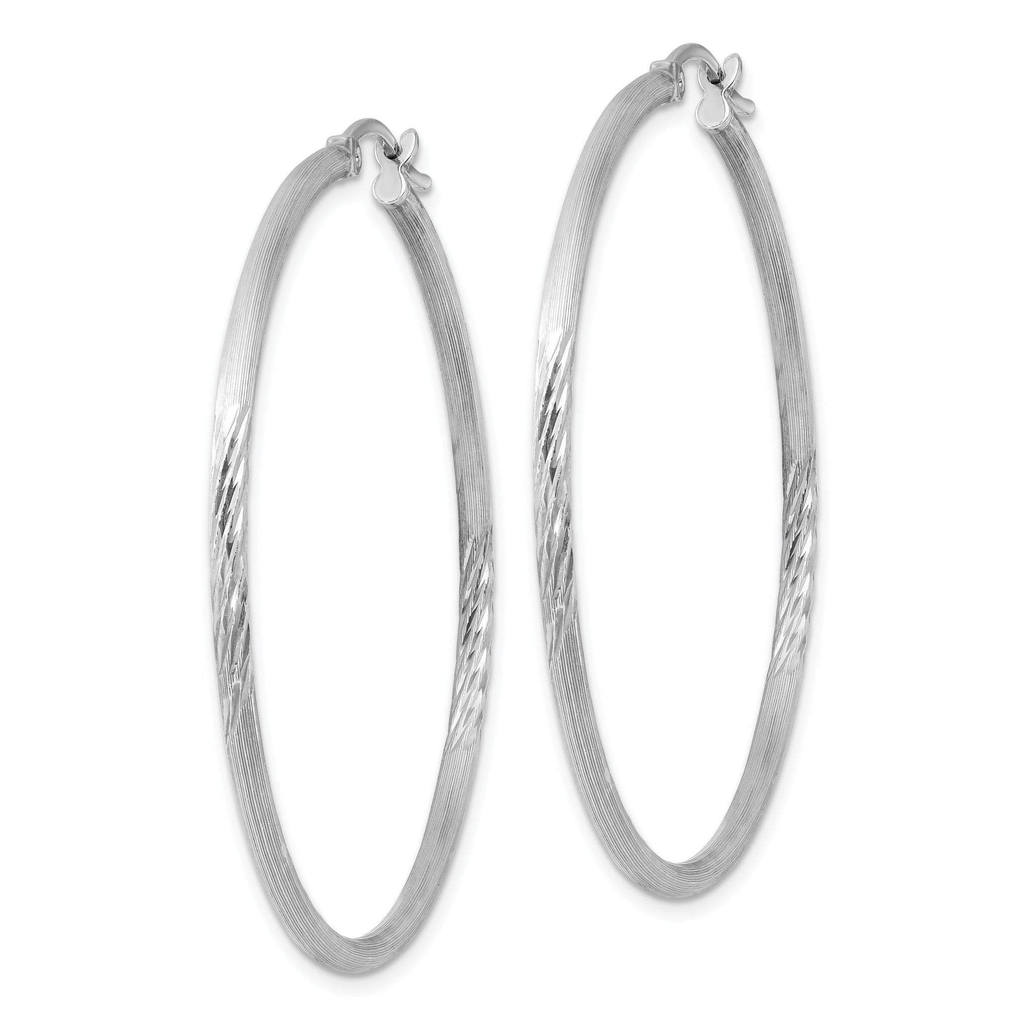 Sterling Silver Rhodium-plated 2mm Polished/Satin Diamond-cut Hoop Earrings Secondary image