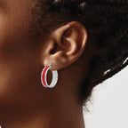 Sterling Silver RH-plt Polished Red Enamel Round Hoop Earrings
