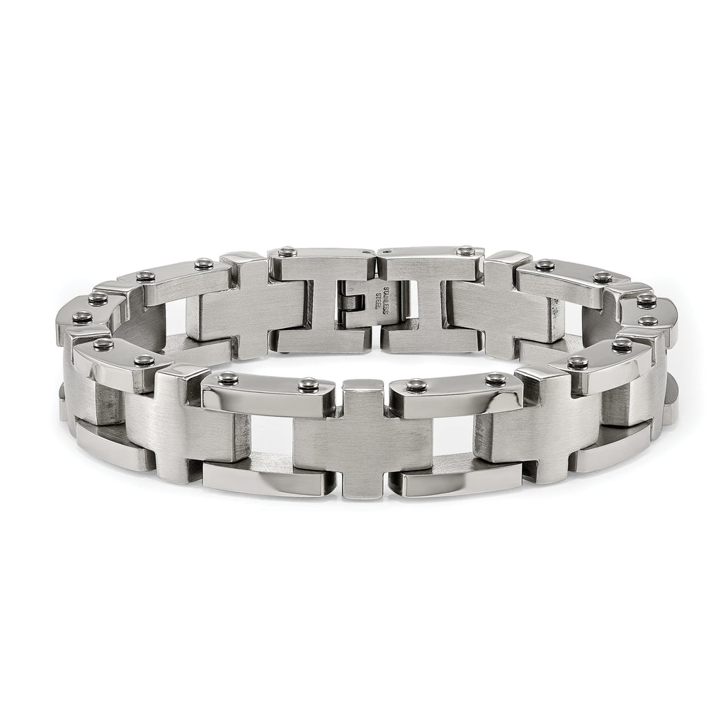 Stainless Steel Brushed and Polished Open Cross Link Bracelet for Men