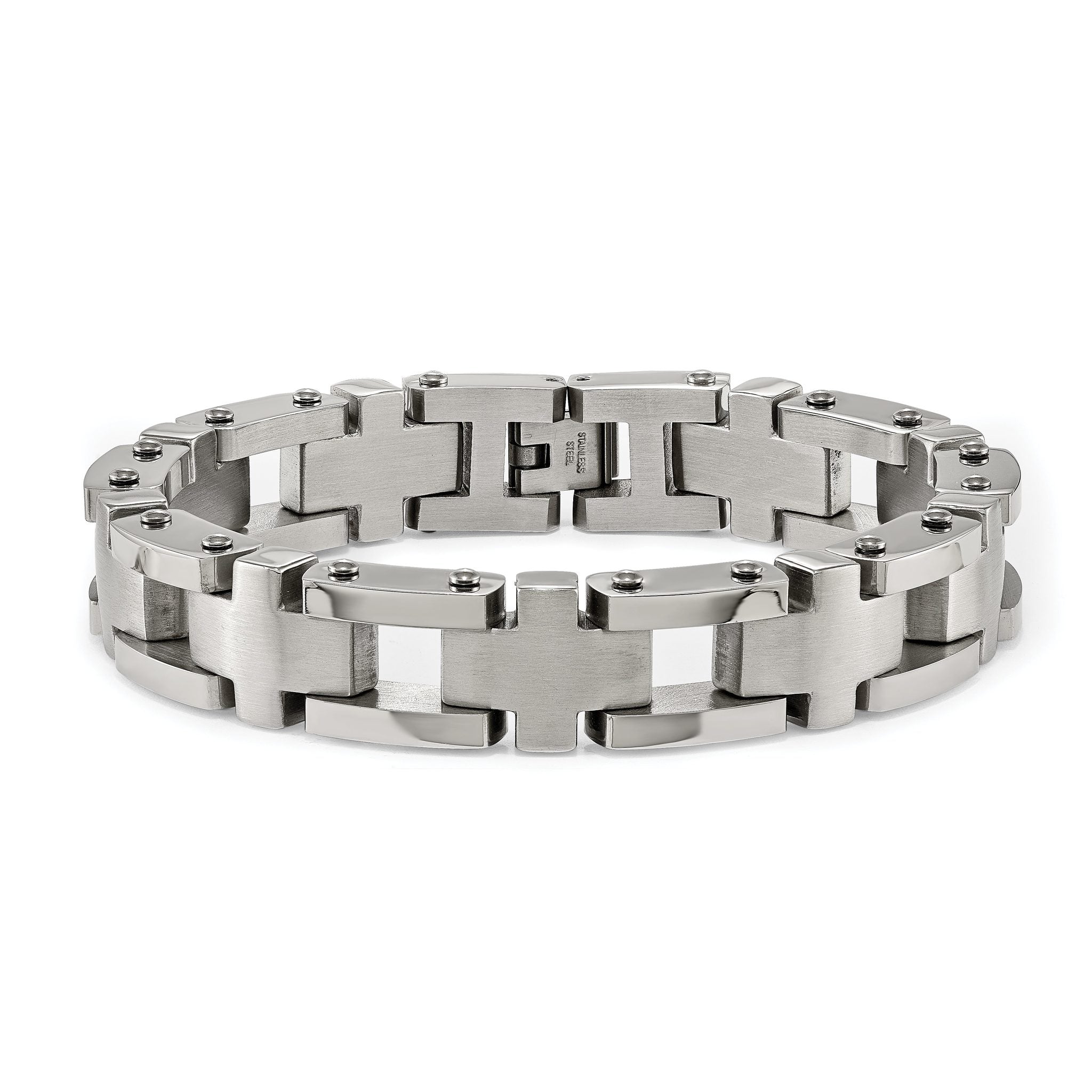 Stainless Steel Brushed and Polished Open Cross Link Bracelet for Men