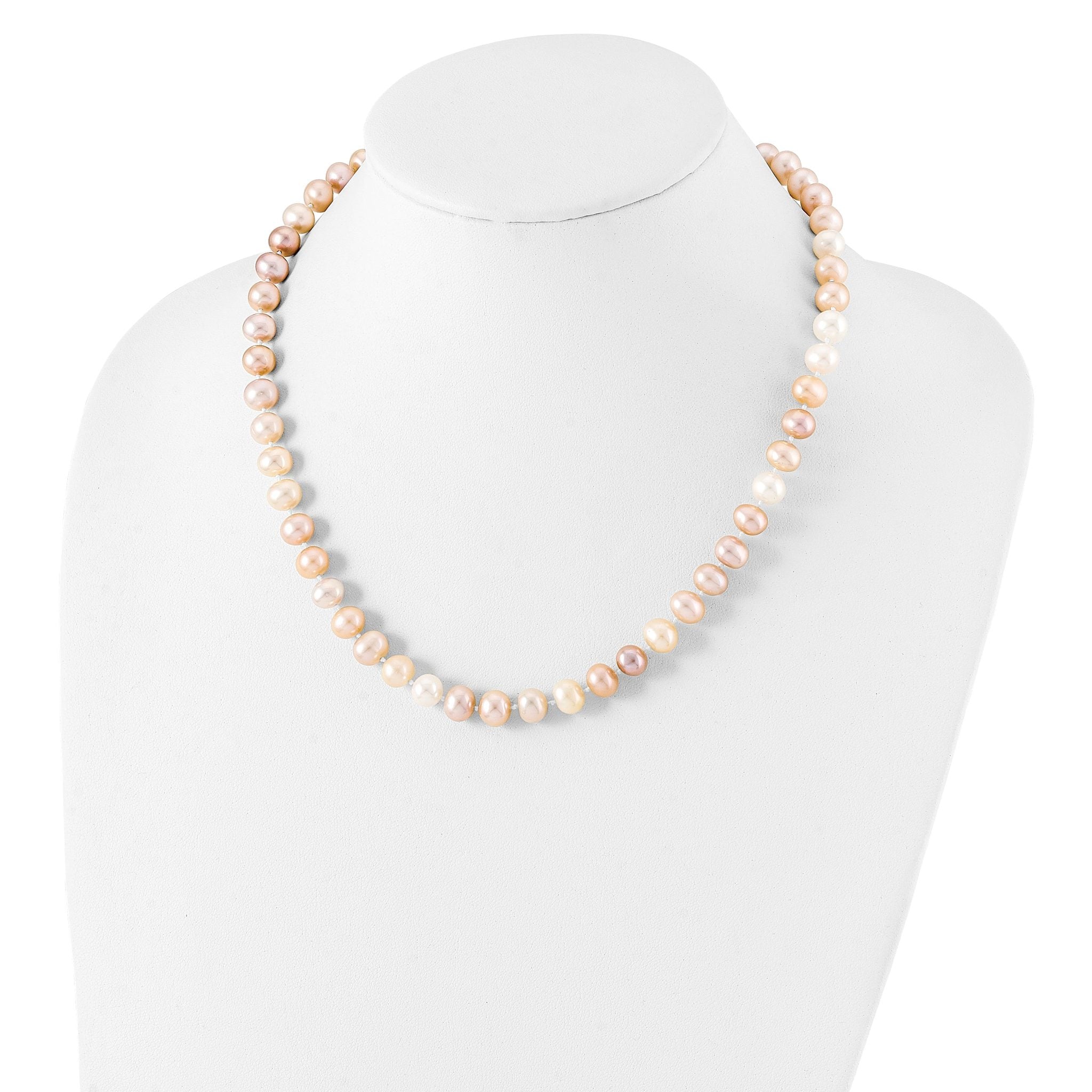 Sterling Silver Rhodium-plated 8-9mm Multi-color Near-Round Freshwater Cultured Pearl 18 inch Necklace Secondary image