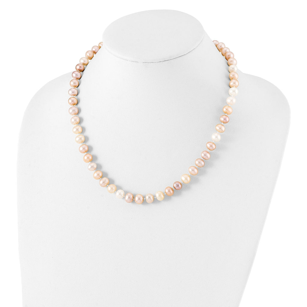 Sterling Silver Rhodium-plated 8-9mm Multi-color Near-Round Freshwater Cultured Pearl 18 inch Necklace