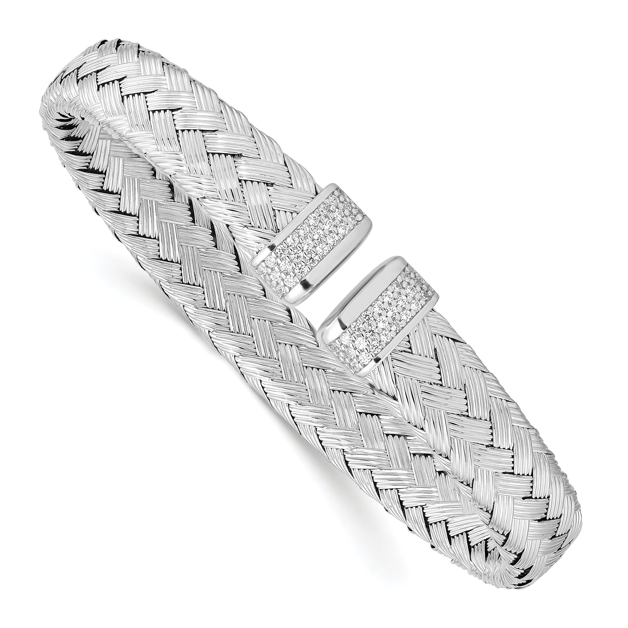 Sterling Silver CZ Woven Flexible Cuff Main image