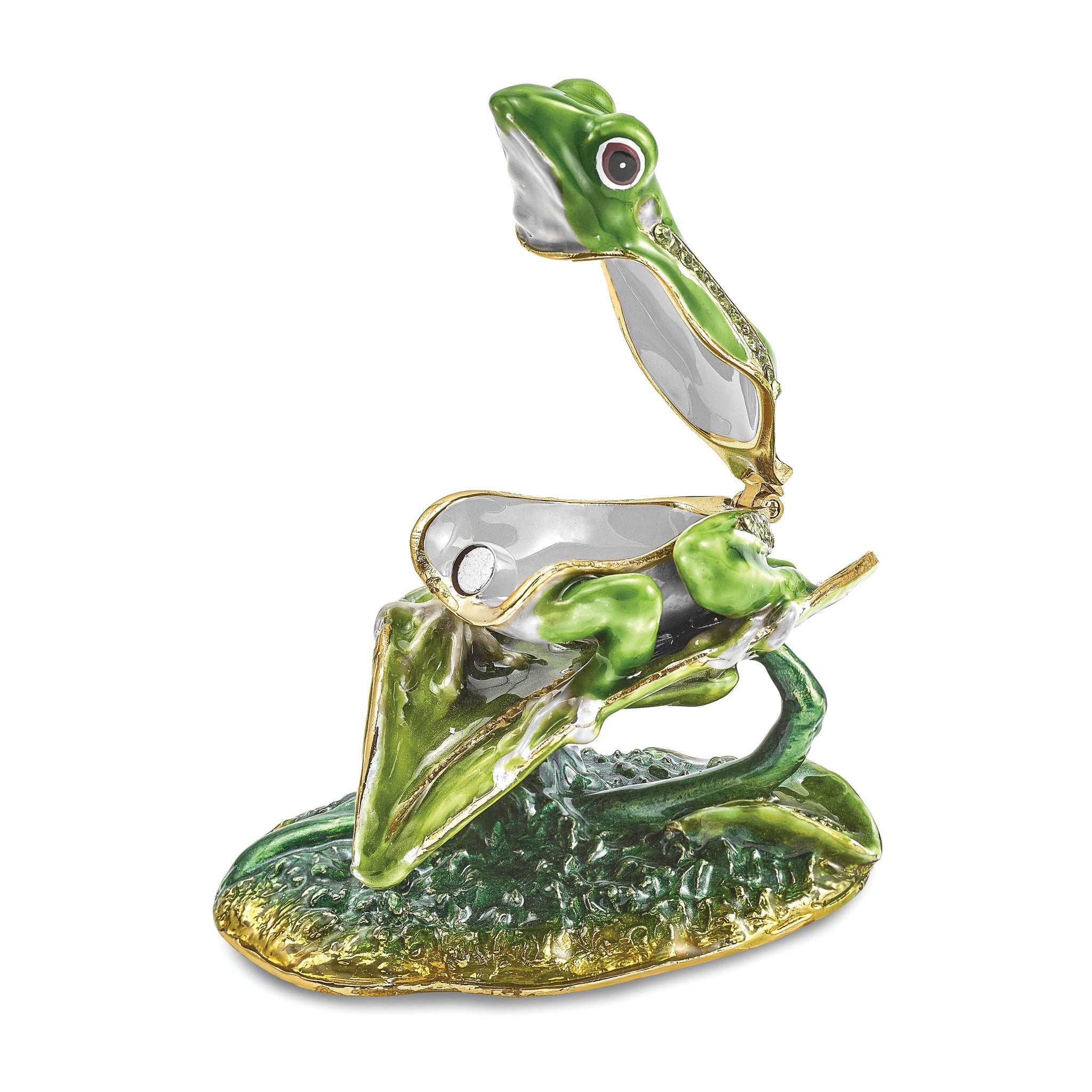 Luxury Giftware Pewter Bejeweled Crystals Gold-tone Enameled LILLY Frog on Lily Pad Trinket Box with Matching 18 Inch Necklace Secondary image