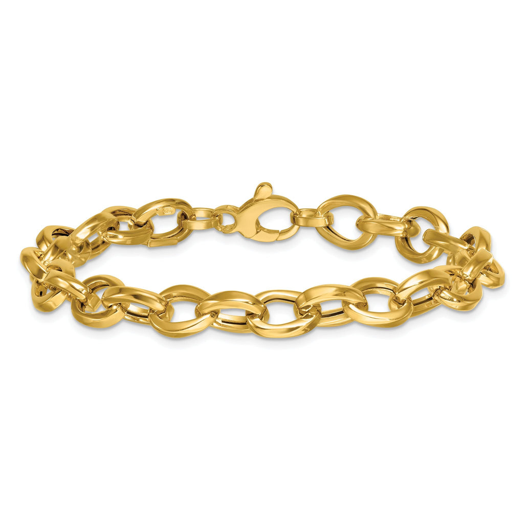 14k Polished 7.8mm Fancy Oval Cable Link 7.5 inch Bracelet