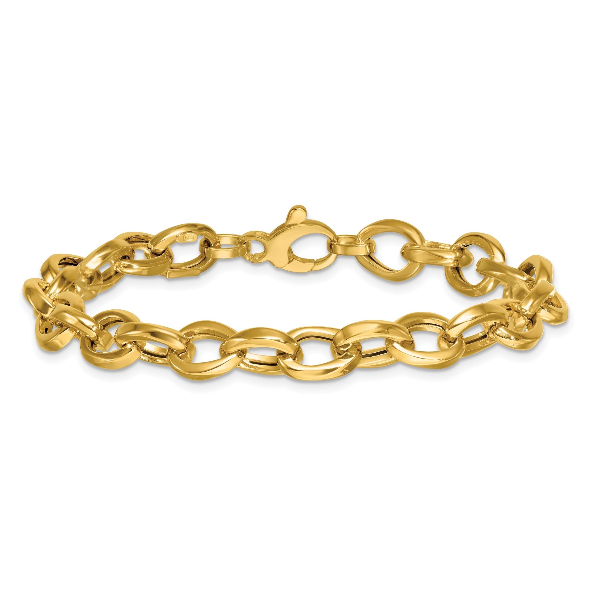 14k Polished 7.8mm Fancy Oval Cable Link 7.5 inch Bracelet