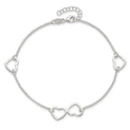 Sterling Silver Hearts 9 inch Plus 1 inch Extender - Total 10 inch Anklet