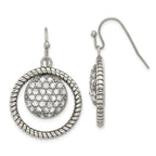 Stainless Steel Polished & Antiqued Cubic Zirconia Drop Dangle Earrings for Women