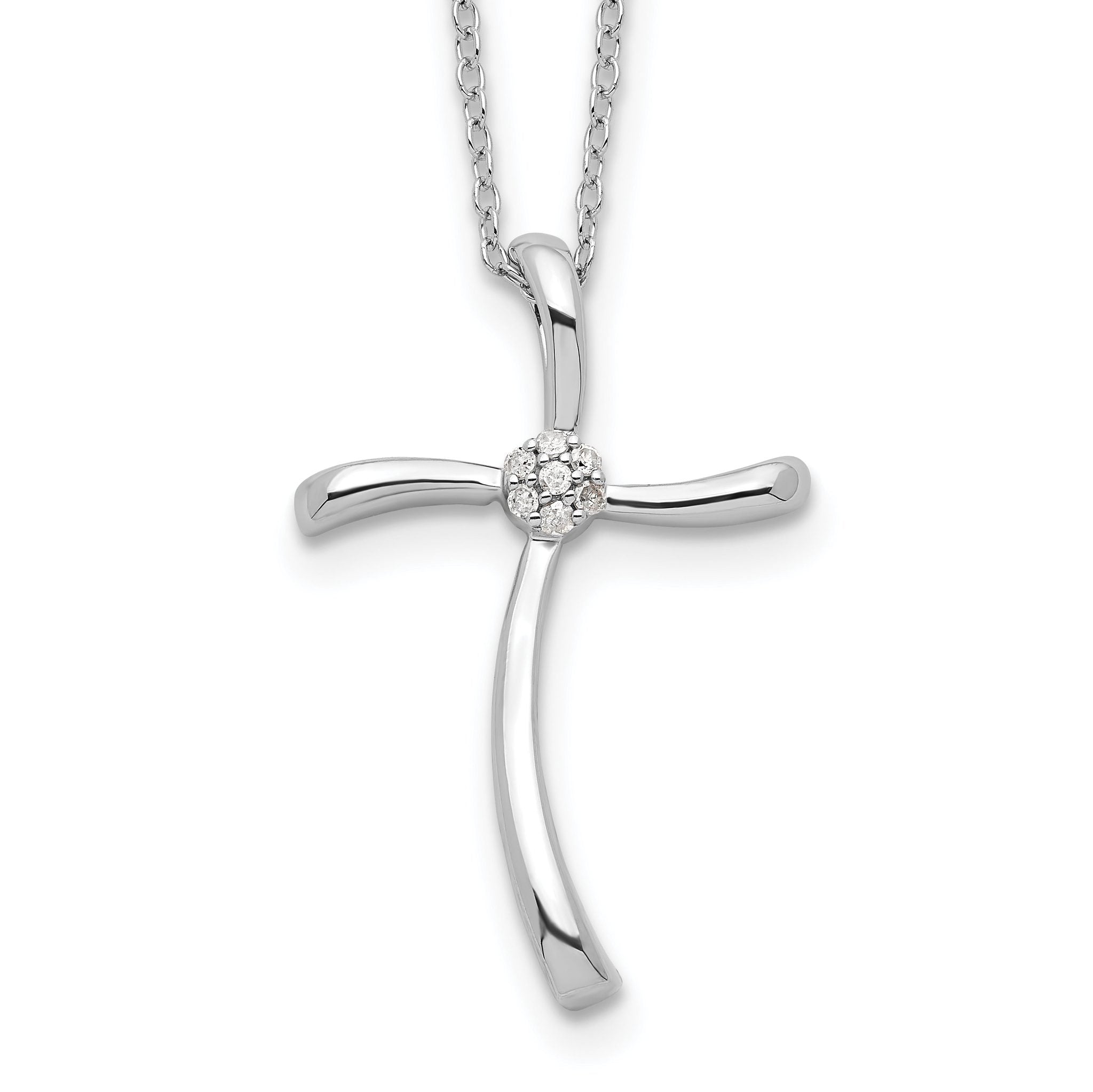 Sophia Jewelers 925 Sterling Silver Diamond Cross Necklace Polished Rhodium-Plated Main image