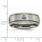 Titanium Masonic Wedding Band with Laser Design and Ridged Edge
