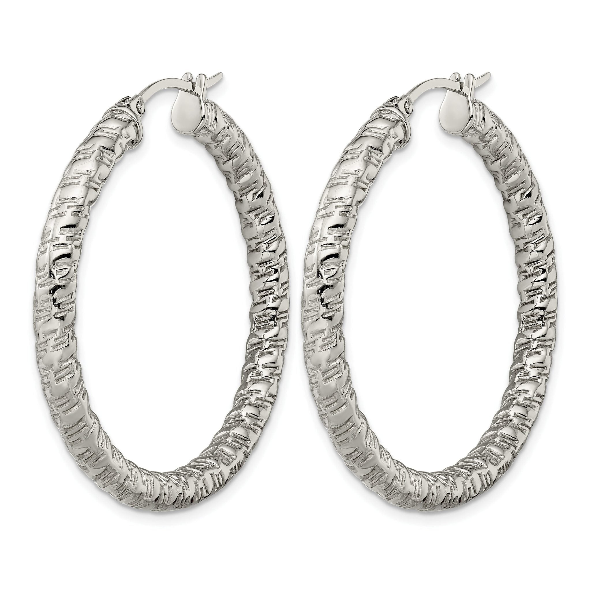 Stainless Steel Polished Textured Hoop Earrings for Women Secondary image