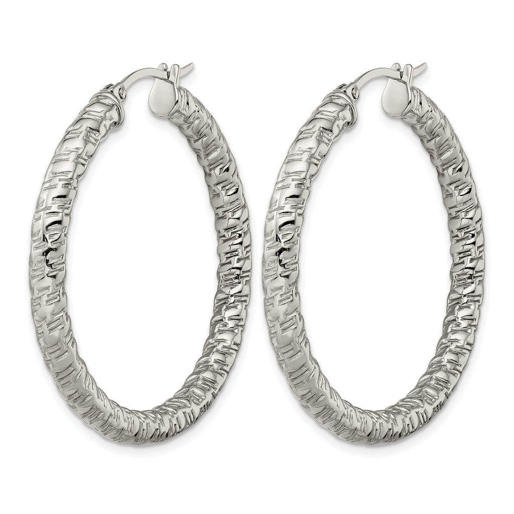 Stainless Steel Polished Textured Hoop Earrings for Women