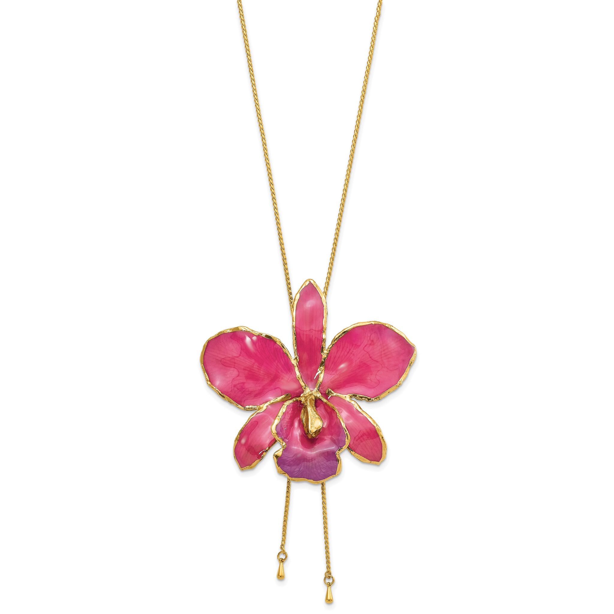 24K Gold-trim Lacquer Dipped Fuchsia Real Cattleya Orchid Slip-on Adjustable Gold-tone Necklace Secondary image